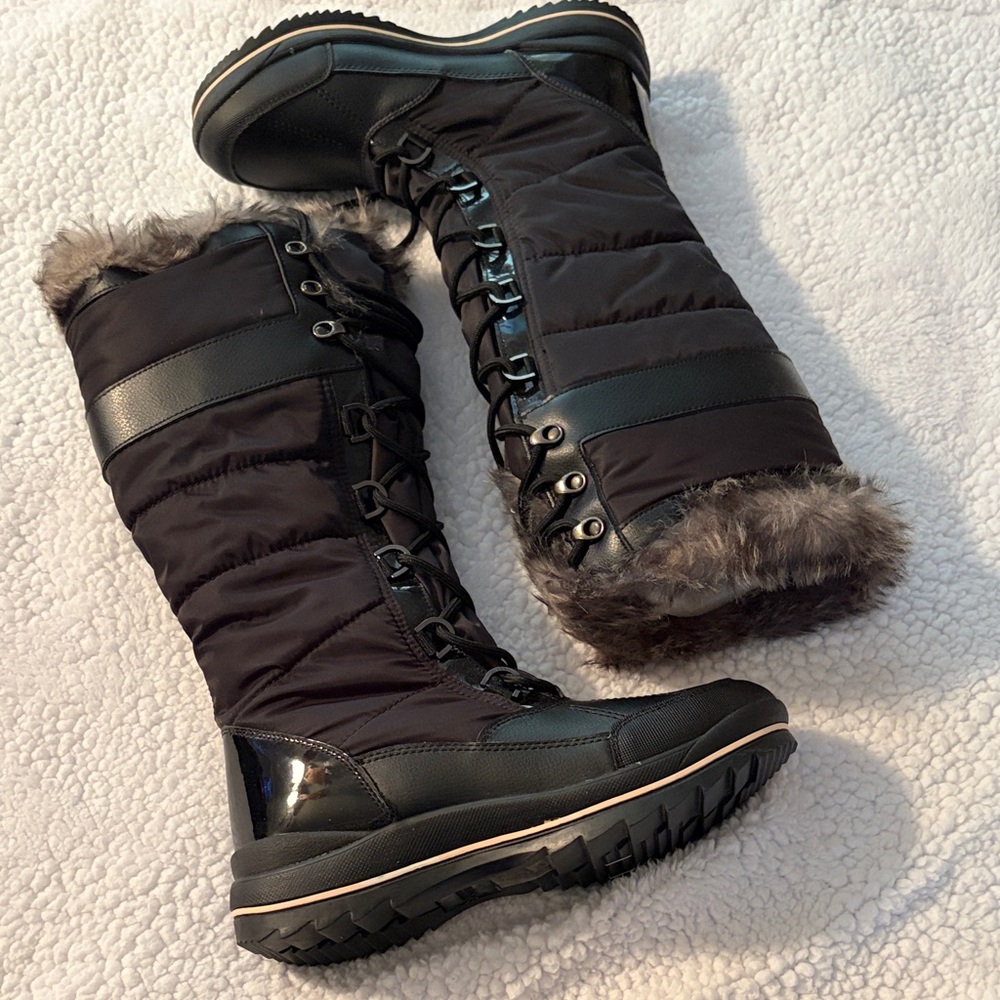 Aldo Black Winter Boots with Faux Fur Trim